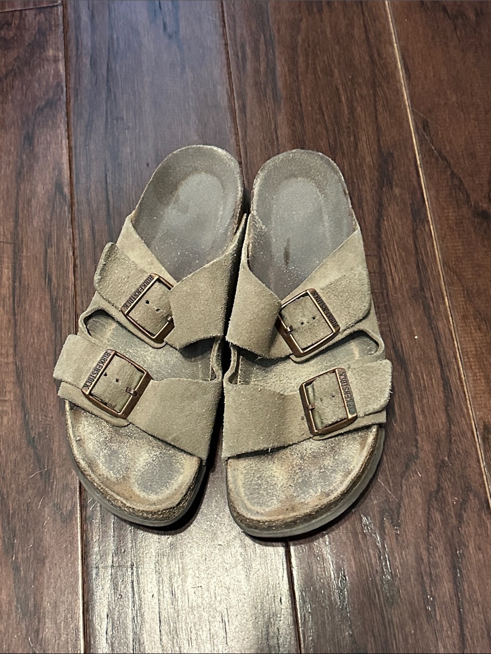 Birkenstock | Arizona Suede Leather Double-Buckle Sandals in Taupe - Women’s 8.5